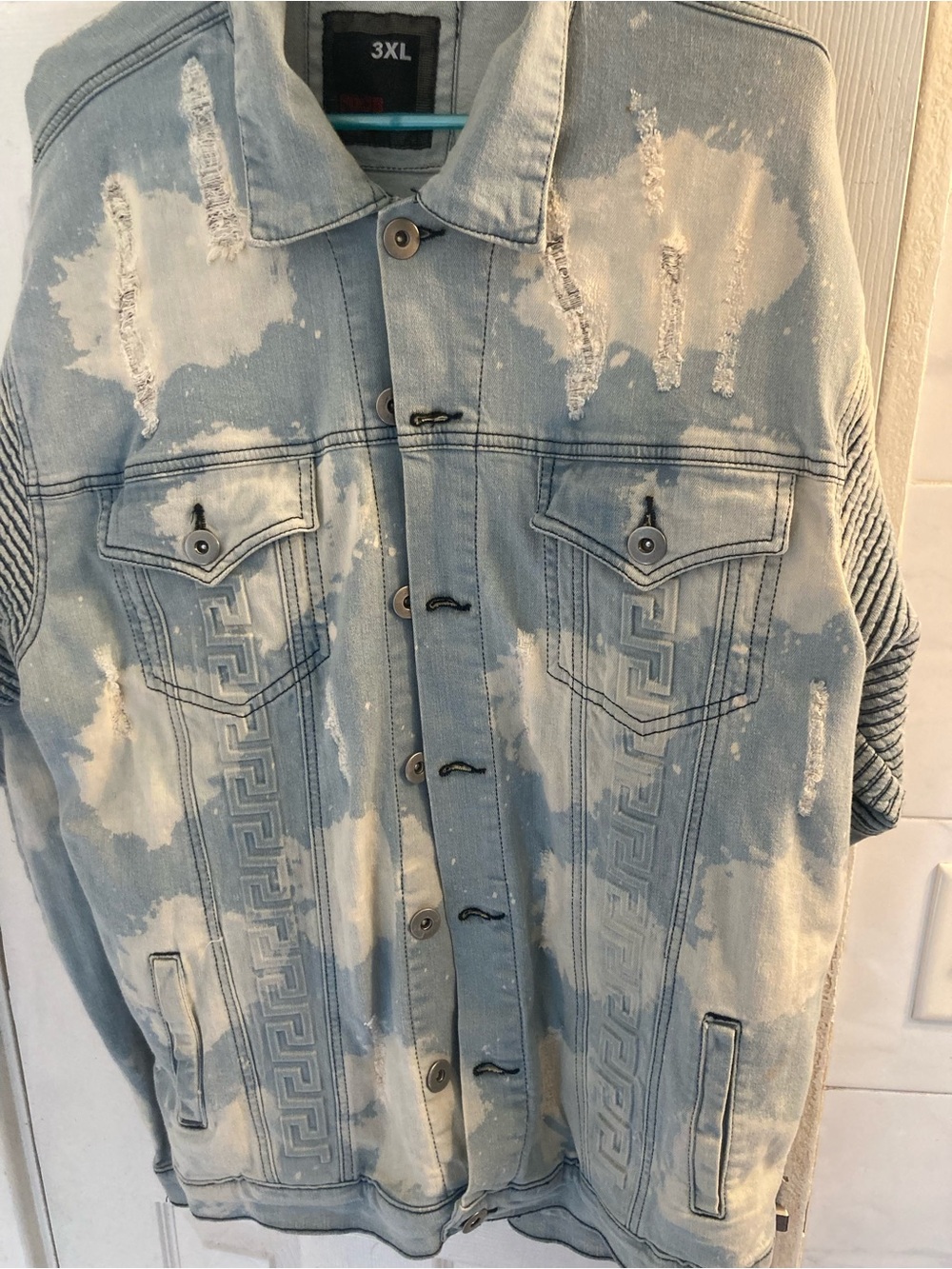 Focus Authentic Wear Bleached Light Wash Distressed Denim Jacket Men’s size 3XL